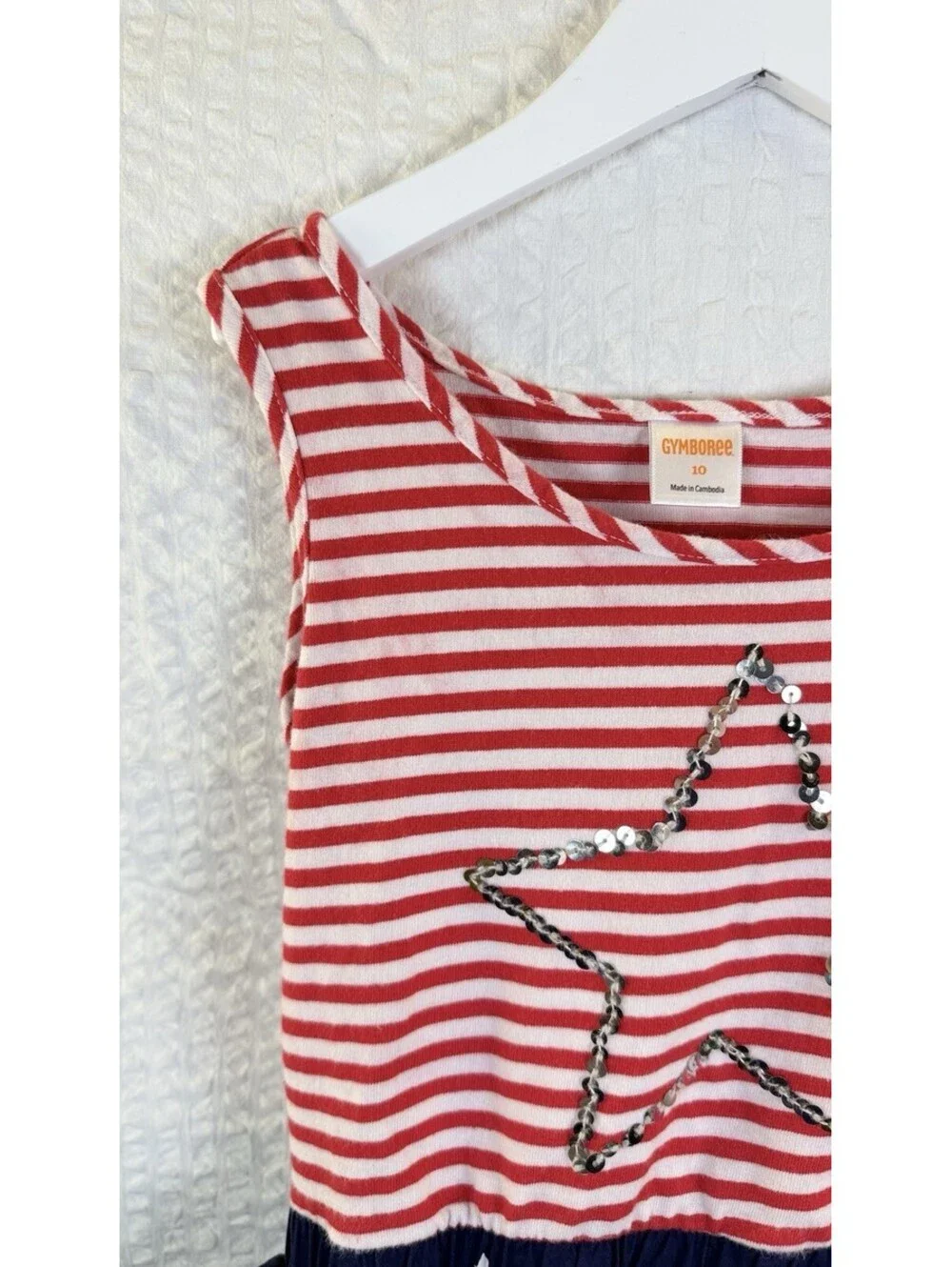 Gymboree Girls Red White Blue 4 Of July Cotton Lined Dress Sequin Stars Size 10